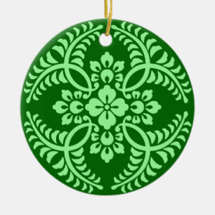 Japanische Medallion Muster, Dunkler Jade Green Keramik Ornament