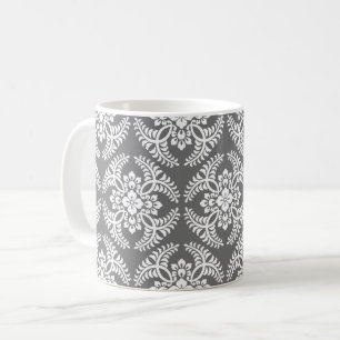 Japanische Medallion-Muster, grau/grau/weiß Kaffeetasse