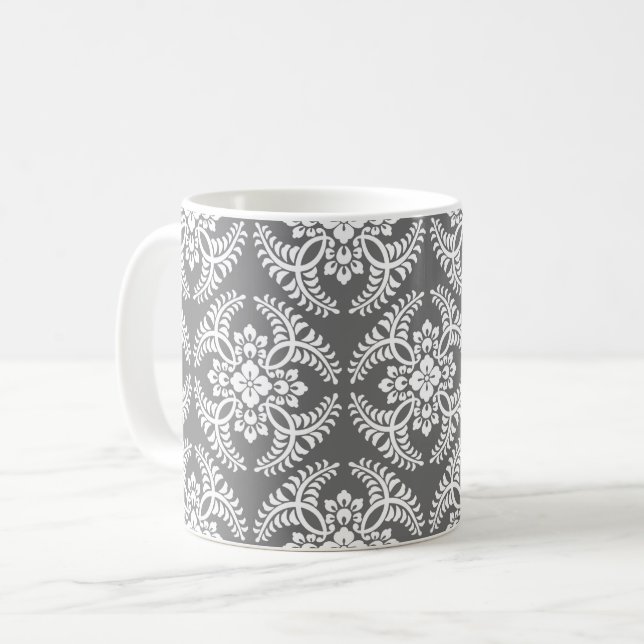 Japanische Medallion-Muster, grau/grau/weiß Kaffeetasse (Vorderseite Links)