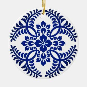 Japanische Medallion Muster, Kobalt Blau und Weiß Keramik Ornament