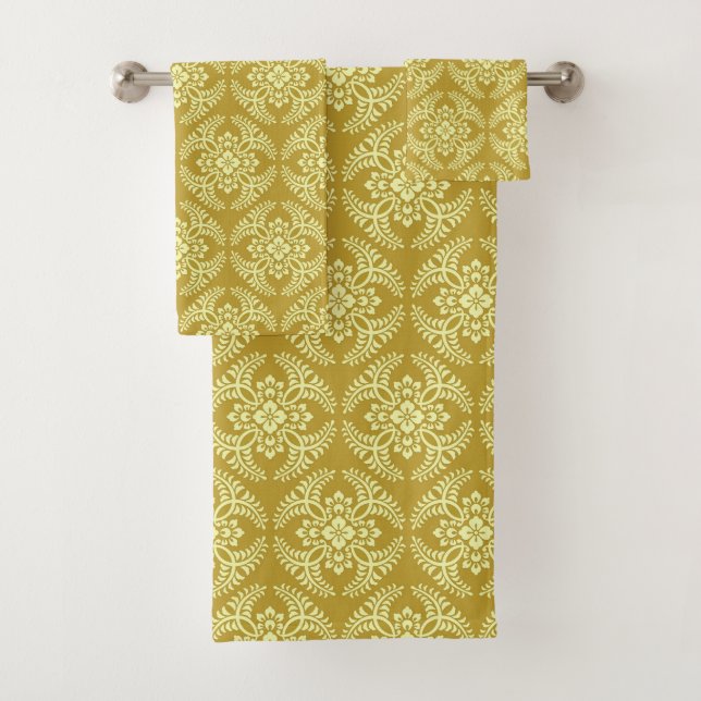 Japanische Medallion Muster, Mustard Yellow Badhandtuch Set (Insitu)
