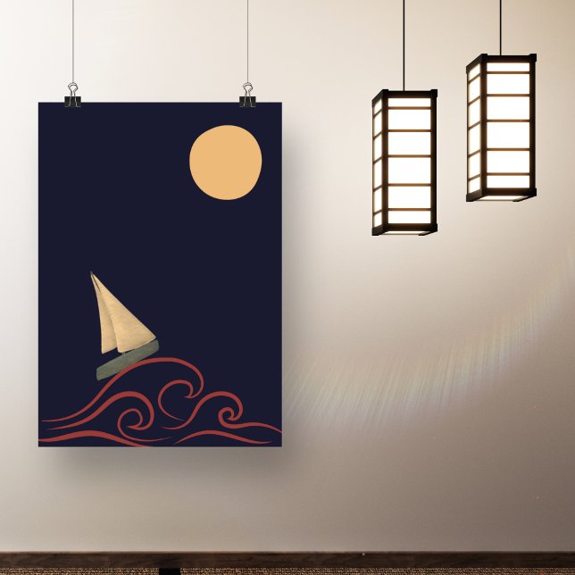 Japanische Mid Century Moon Wave Moderne Minimalis Poster (Japanese Simple Modern Art)