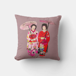 Japanische Moderne Geisha mit rosa Kimono und obi Kissen