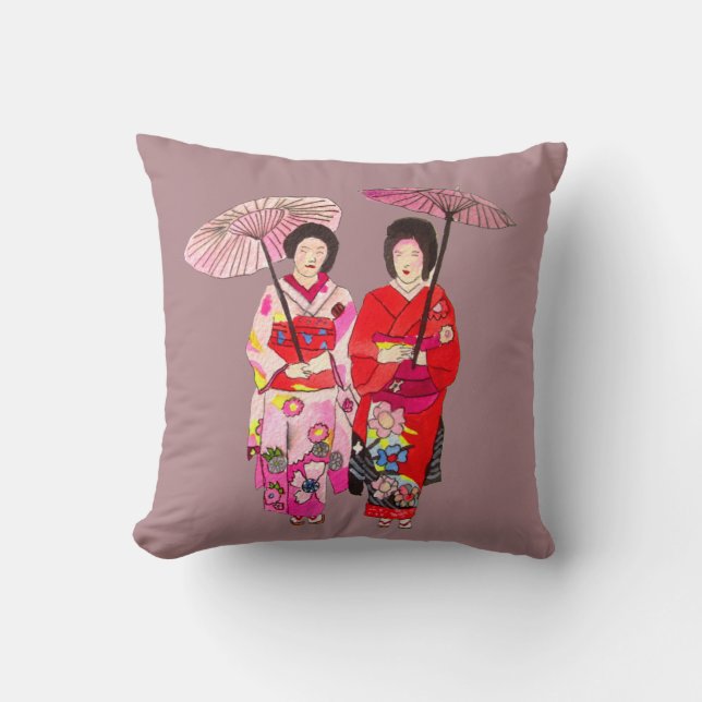 Japanische Moderne Geisha mit rosa Kimono und obi Kissen (Vorderseite)