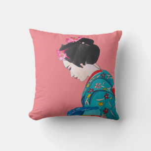 Japanische moderne Geisha mit rosa Kirschblüte Kissen