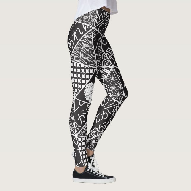 Japanische moderne Schwarz-weiße Patchwork-Muster  Leggings (Rechts)
