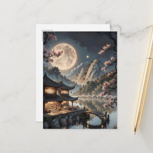 Japanische Mondlicht-Dorf-Fantasie-Postkarte Kir Postkarte