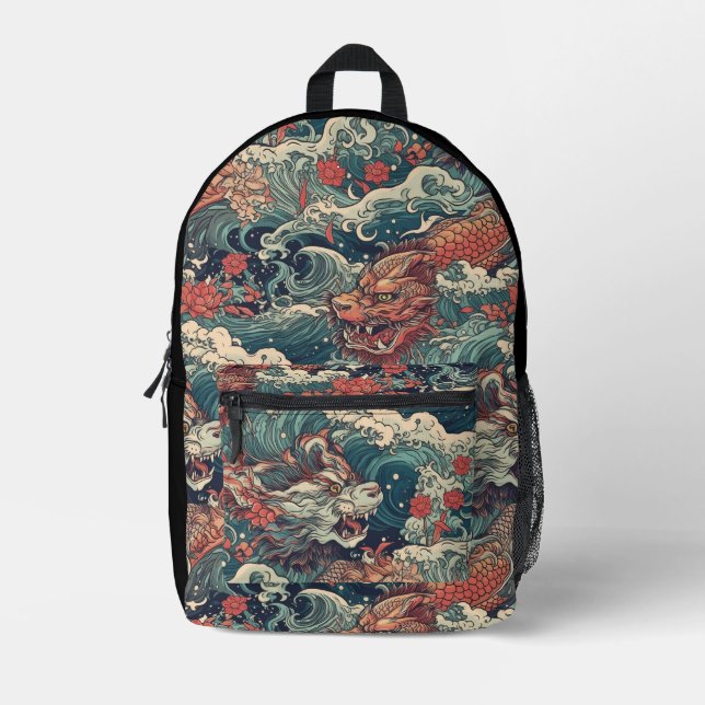 Japanische Monster Tattoo Art Bedruckter Rucksack (Vorderseite)