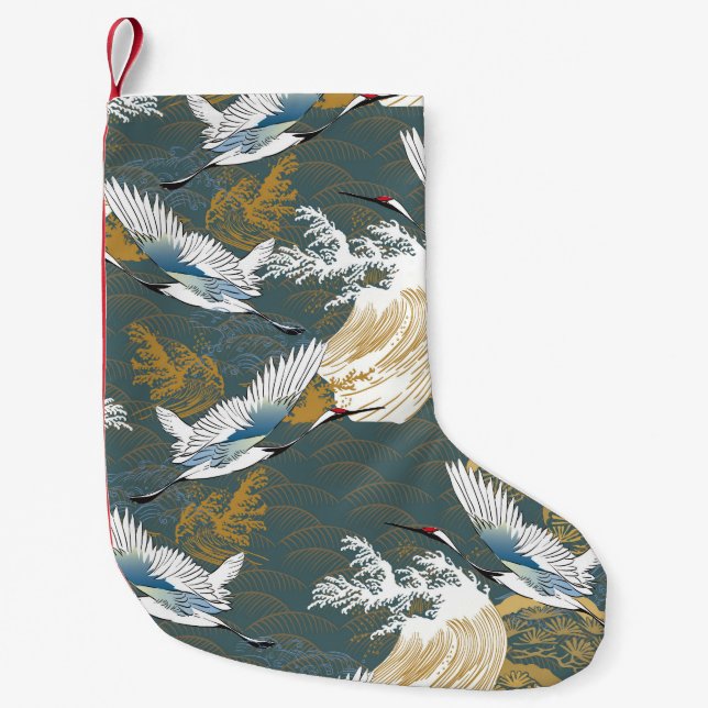 Japanische Muster für Vintage Kranvögel Kleiner Weihnachtsstrumpf (Vorderseite)