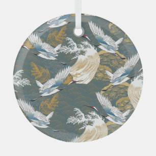 Japanische Muster für Vintage Kranvögel Ornament Aus Glas