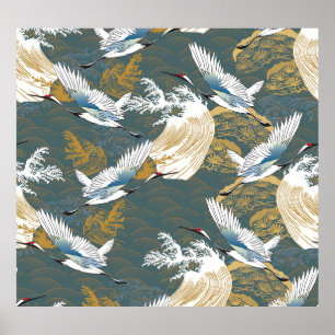 Japanische Muster für Vintage Kranvögel Poster