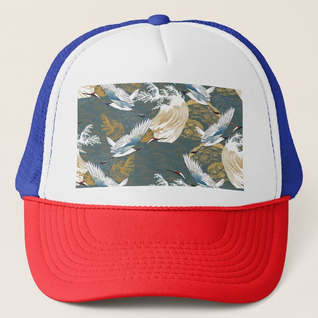 Japanische Muster für Vintage Kranvögel Truckerkappe (Vorderseite)