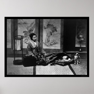 Japanische Mutter mit ihrem schlafenden Baby 1909 Poster