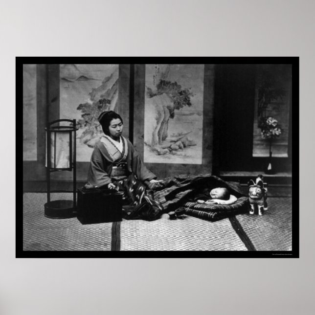 Japanische Mutter mit ihrem schlafenden Baby 1909 Poster (Vorne)