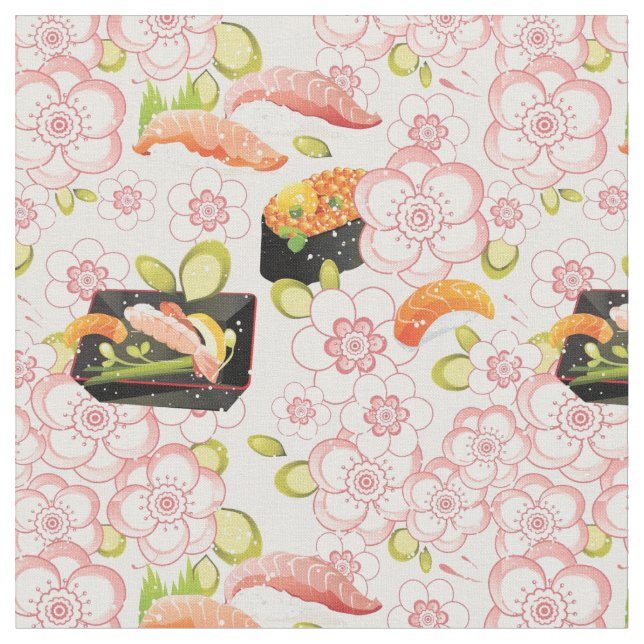 Japanische Nahrung: Sushi-Muster 2 Stoff (Nahaufnahme)