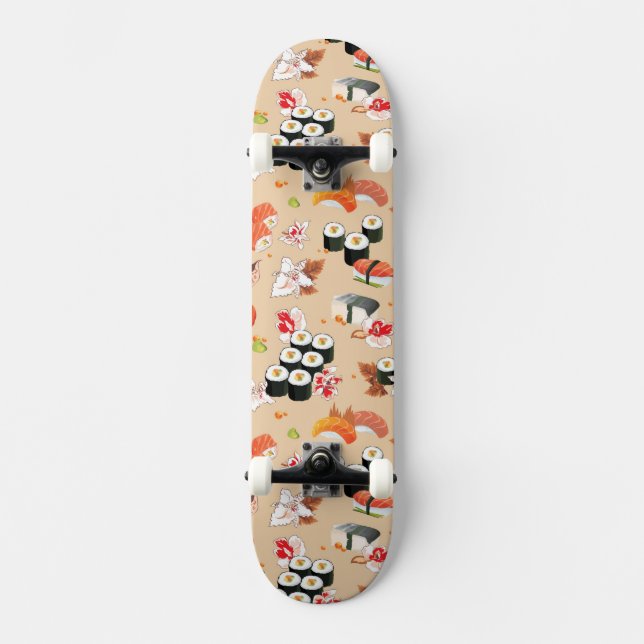 Japanische Nahrung: Sushi-Muster 3 Skateboard (Vorderseite)