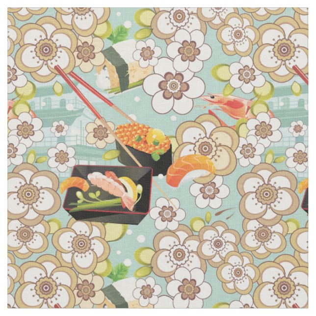 Japanische Nahrung: Sushi-Muster 4 Stoff (Nahaufnahme)