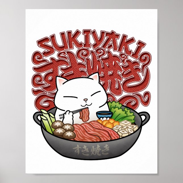 Japanische Nahrungssukiyaki-Katze Poster (Vorne)