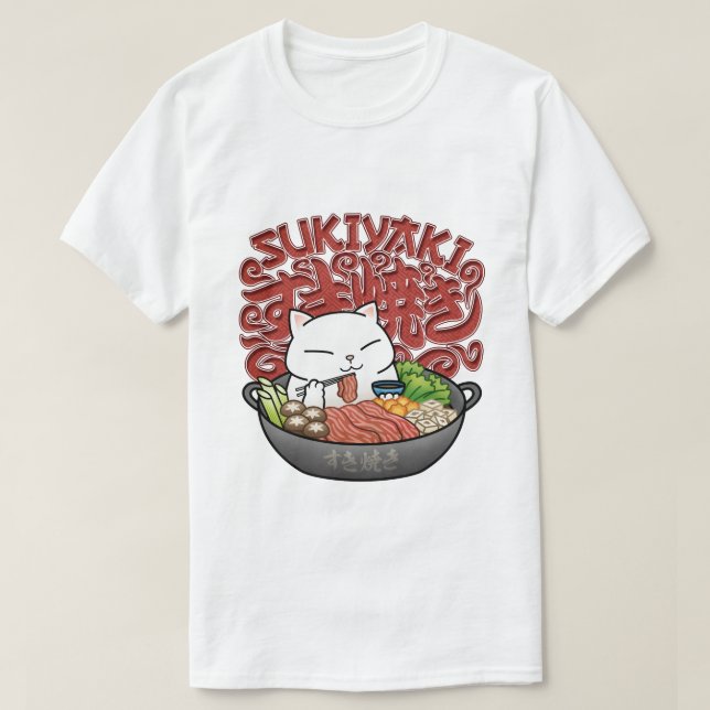 Japanische Nahrungssukiyaki-Katze T-Shirt (Design vorne)