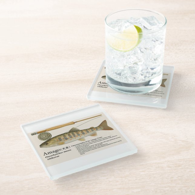 Japanische native Forelle – Amago Glasuntersetzer (Schrägansicht)