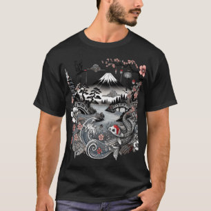 Japanische Naturszene - Koi, Kirschblüten und T-Shirt