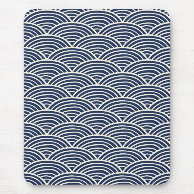 Japanische Navy Blue Ocean Waves Mousepad (Vorne)