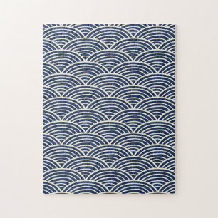 Japanische Navy Blue Ocean Waves Puzzle