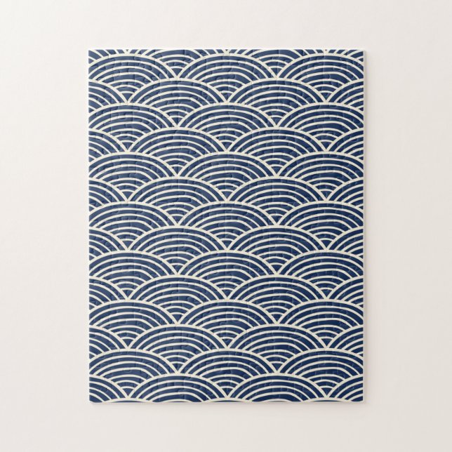 Japanische Navy Blue Ocean Waves Puzzle (Vertikal)