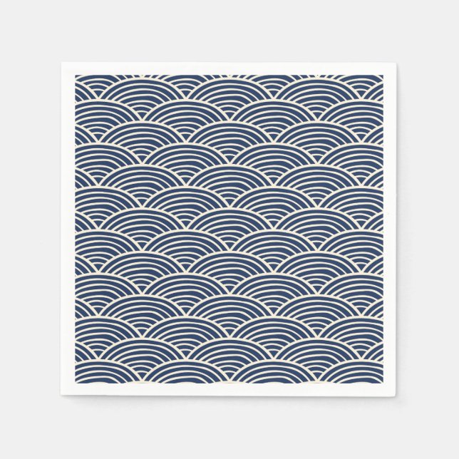 Japanische Navy Blue Ocean Waves Serviette (Vorderseite)