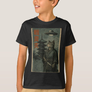 Japanische Ninja-Katze-Ufo-Tempel-Ukiyo-e-Kunst-Mä T-Shirt