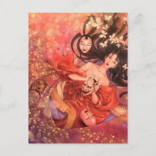 Japanische Noh Mask Fantasy Art Postcard Postkarte