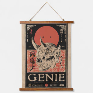Japanische Oni Mask Art Wabi Sabi Genie Design Wandteppich Mit Holzrahmen