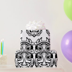 Japanische Oni-Maske Stammes-Dämon Linienkunst Geschenkpapier