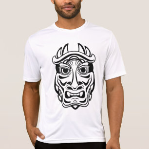 Japanische Oni-Maske Stammes-Dämon Linienkunst T-Shirt
