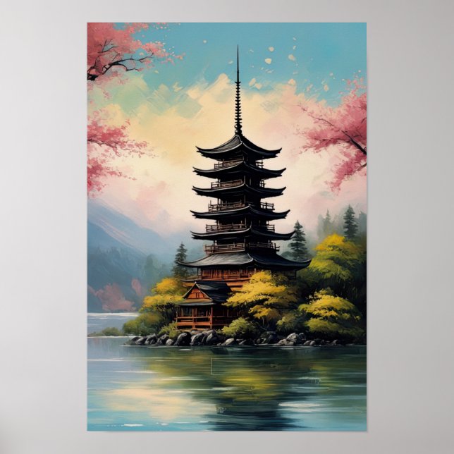 Japanische Pagode auf der Rocky Shore Poster (Vorne)