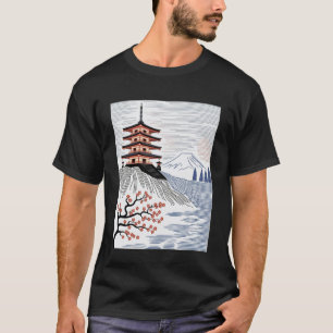 Japanische Pagode Berg Fuji Kirschblüten Landschaf T-Shirt
