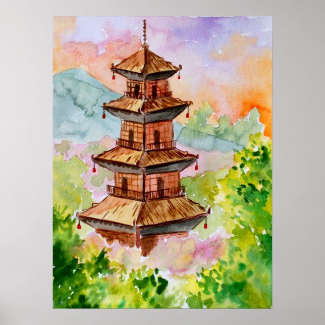 Japanische Pagode im Herbst Poster (Vorne)