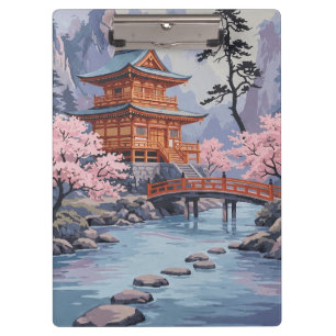 Japanische Pagoden-Kirschblüten-Kunst Klemmbrett