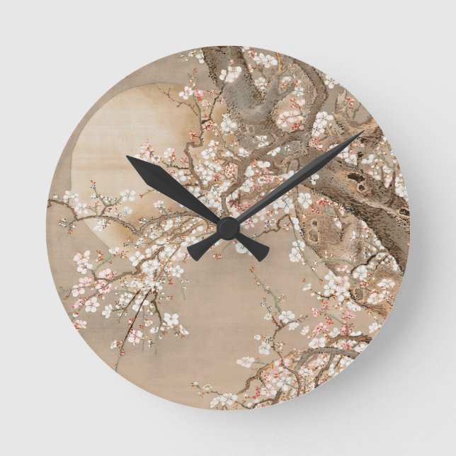 Japanische Pflaumenblüten im Mondschein von Sō Shi Runde Wanduhr (Vorderseite)