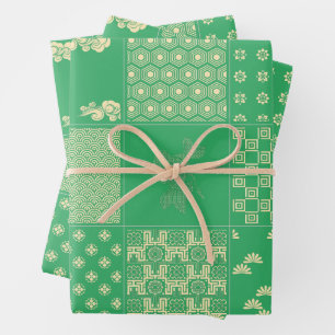 Japanische PixelArt-Blume-Mix-Muster Geschenkpapier Set