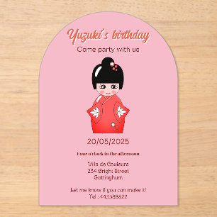 Japanische Puppe Geburtstagsparty Acryleinladungen