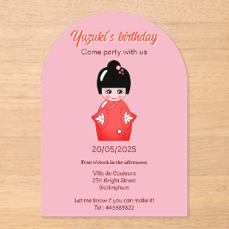Japanische Puppe Geburtstagsparty Acryleinladungen