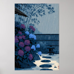 Japanische Regen-Wandkunst - Ruhige Gartenszene mi Poster