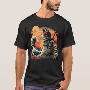 Japanische Retro-Samurai-Katze The Great Wave von T-Shirt