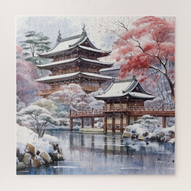 Japanische Rosa Sakura Architektur Puzzle (Vertikal)