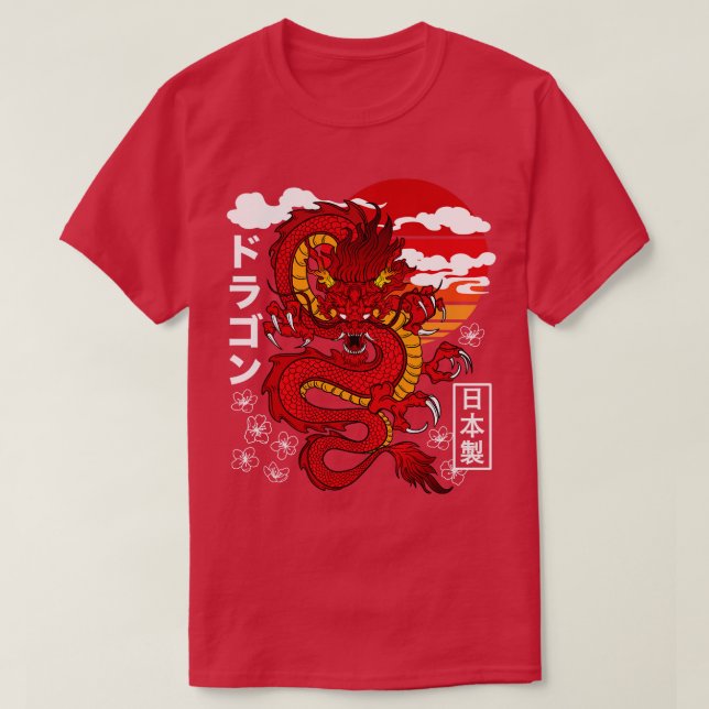 Japanische Rote Drache Asiatische Tattoo Inspirier T-Shirt (Design vorne)