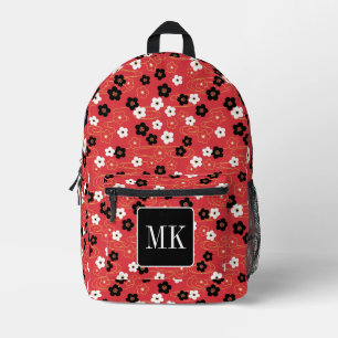 Japanische Rote Sakura-Blossom-Monogramm-Initialen Bedruckter Rucksack