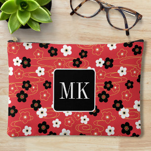 Japanische rote Sakura-Blüten-Monogramm-Initialen Zubehörtasche