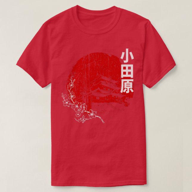 Japanische Rote Sonne Odawara Castle & Sakura Cher T-Shirt (Design vorne)