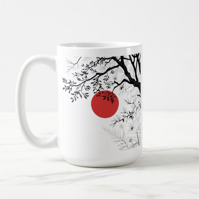Japanische rote Sonne & Pinselbaum-Kunst Kaffeetasse (Links)